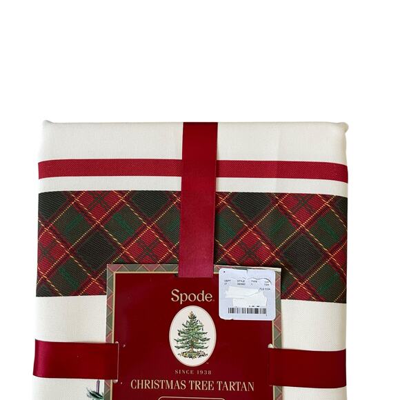 Spode Christmas Tree Tartan Holiday Tablecloth 60x120 Oblong New - Picture 6 of 14